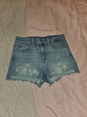 Levi's Light Blue Embroidered Daisy Jean Shorts